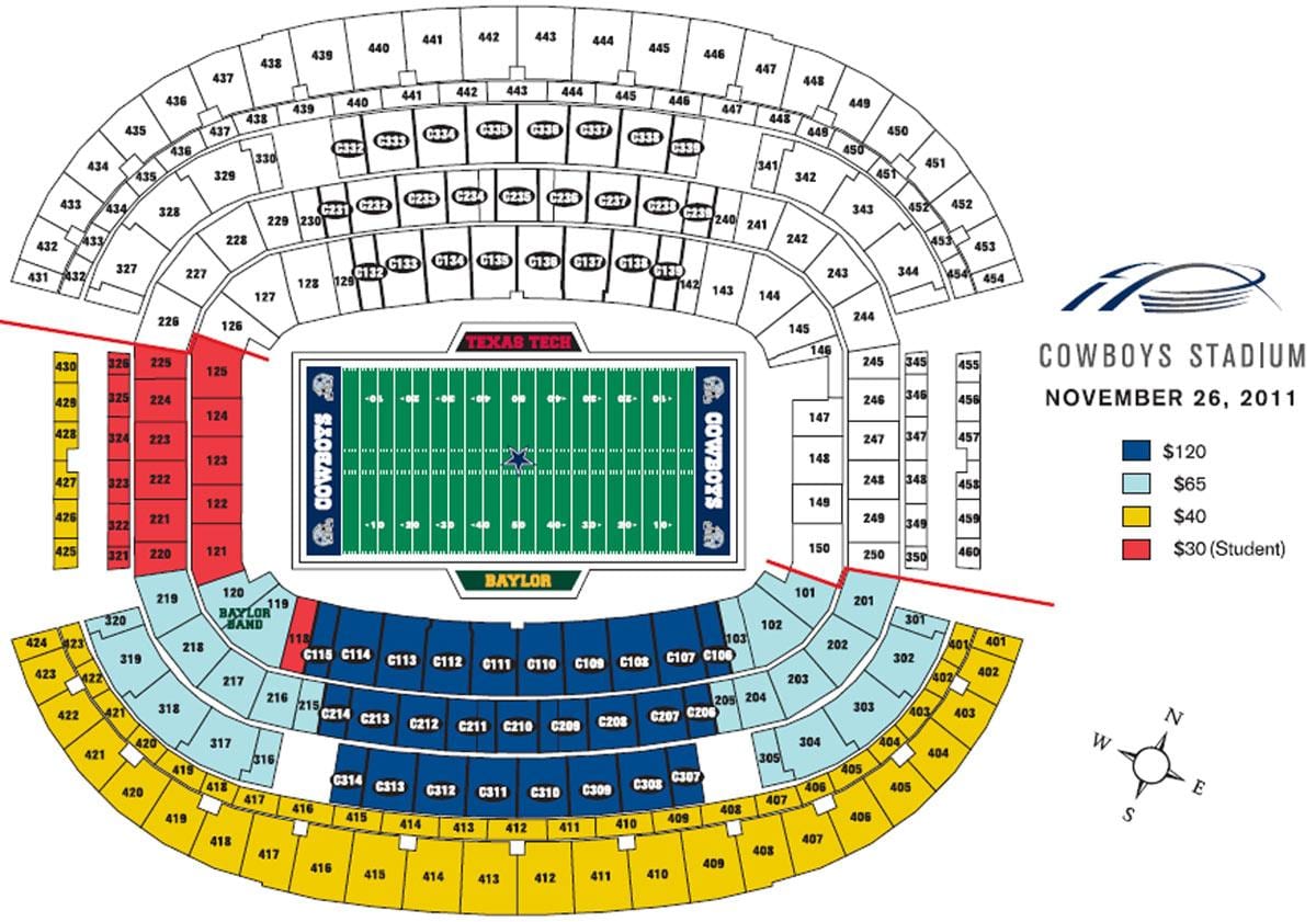 Dallas Cowboys stadium sedadla mapě