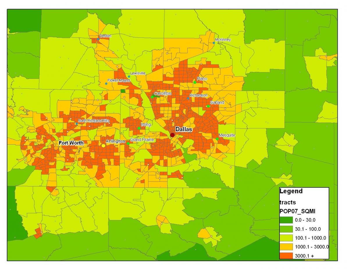 mapa Dallasu metroplex