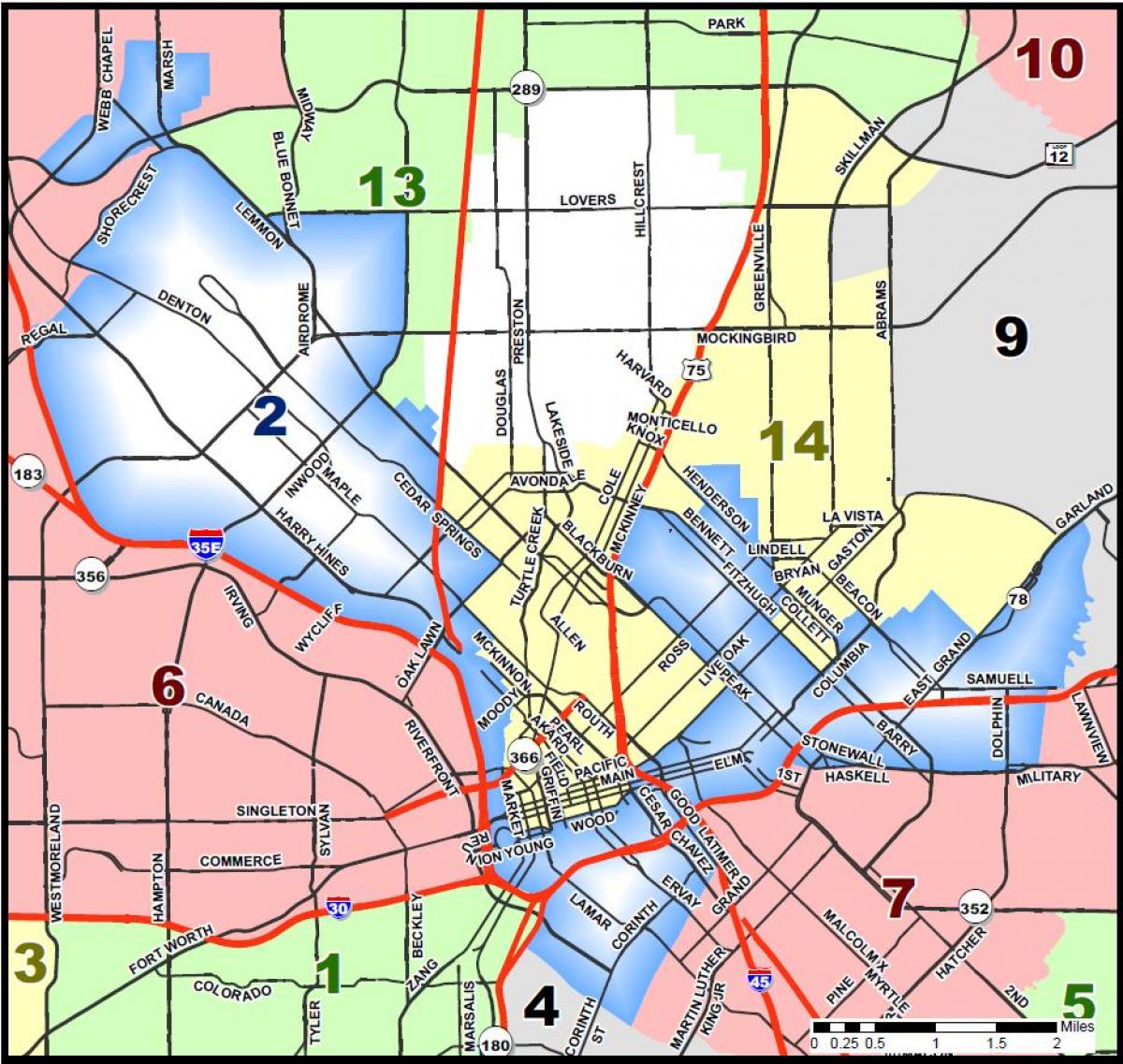 Dallas rada města okres mapě