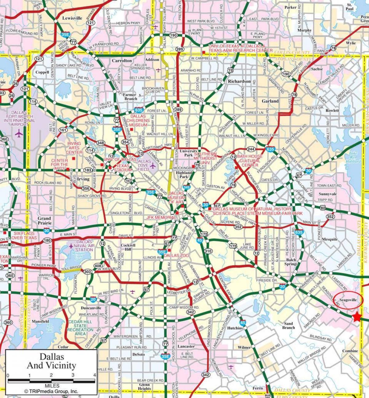 mapa Dallas předměstí