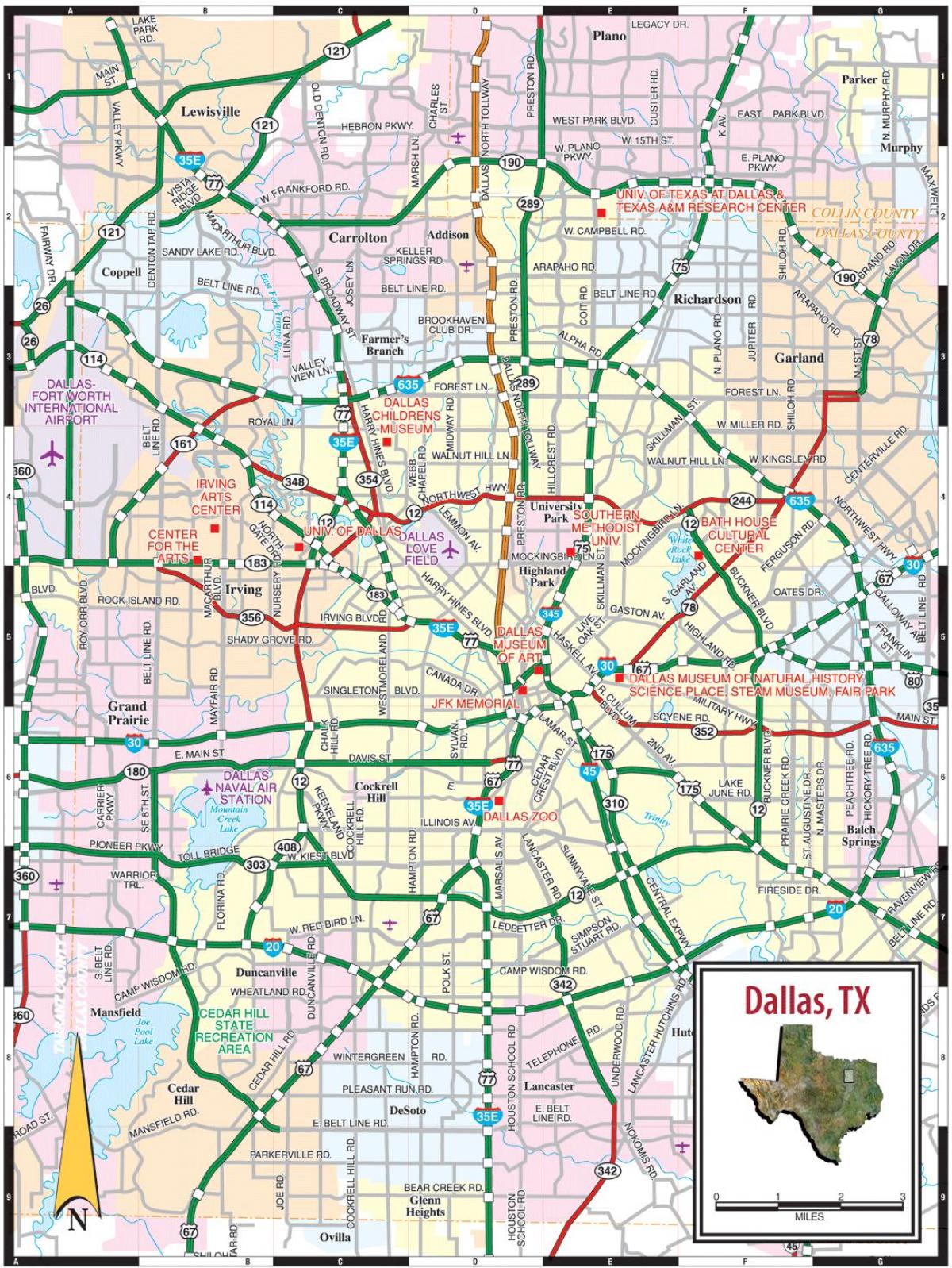 mapa Dallasu, tx