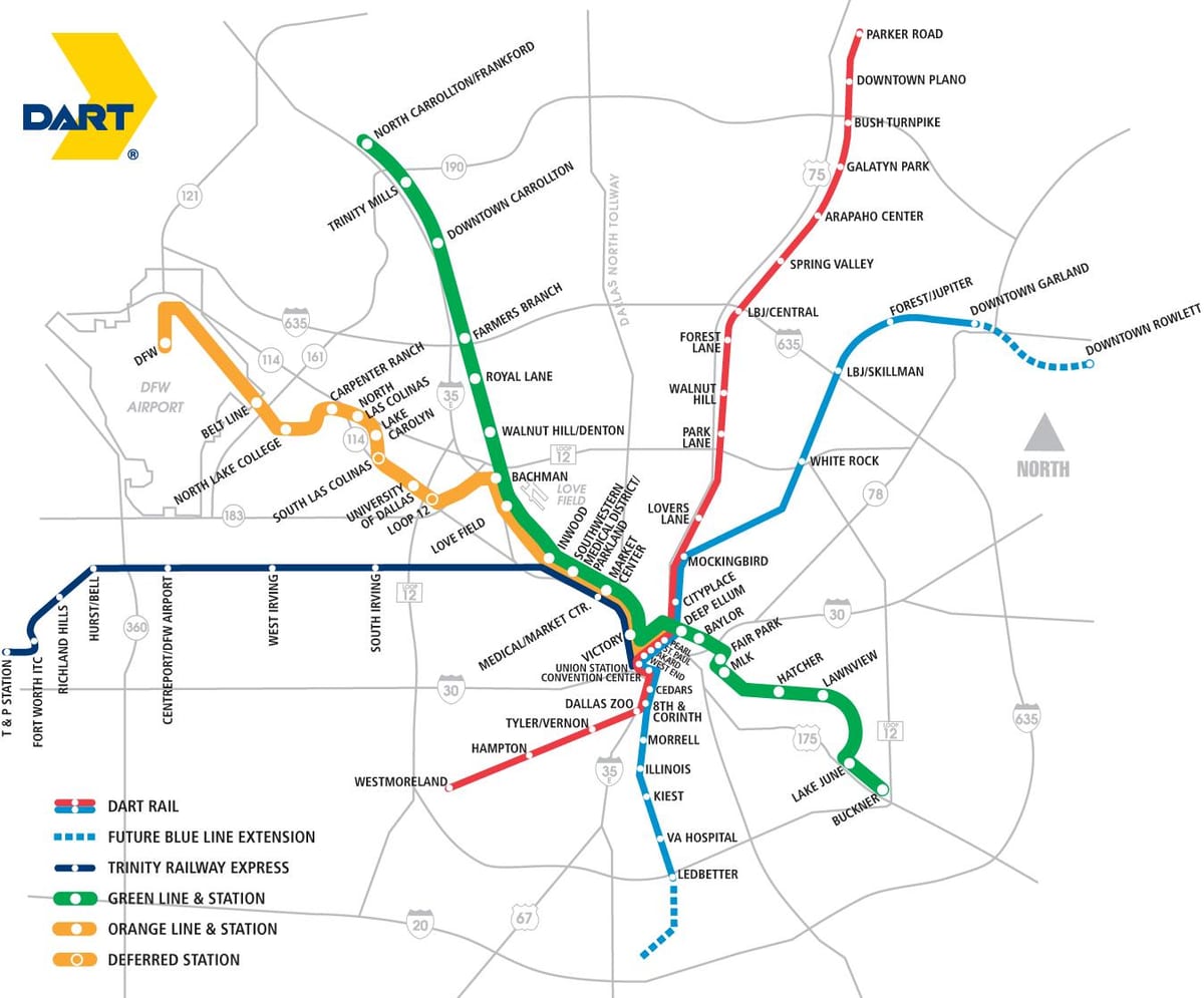 Dallas area rapid transit mapě