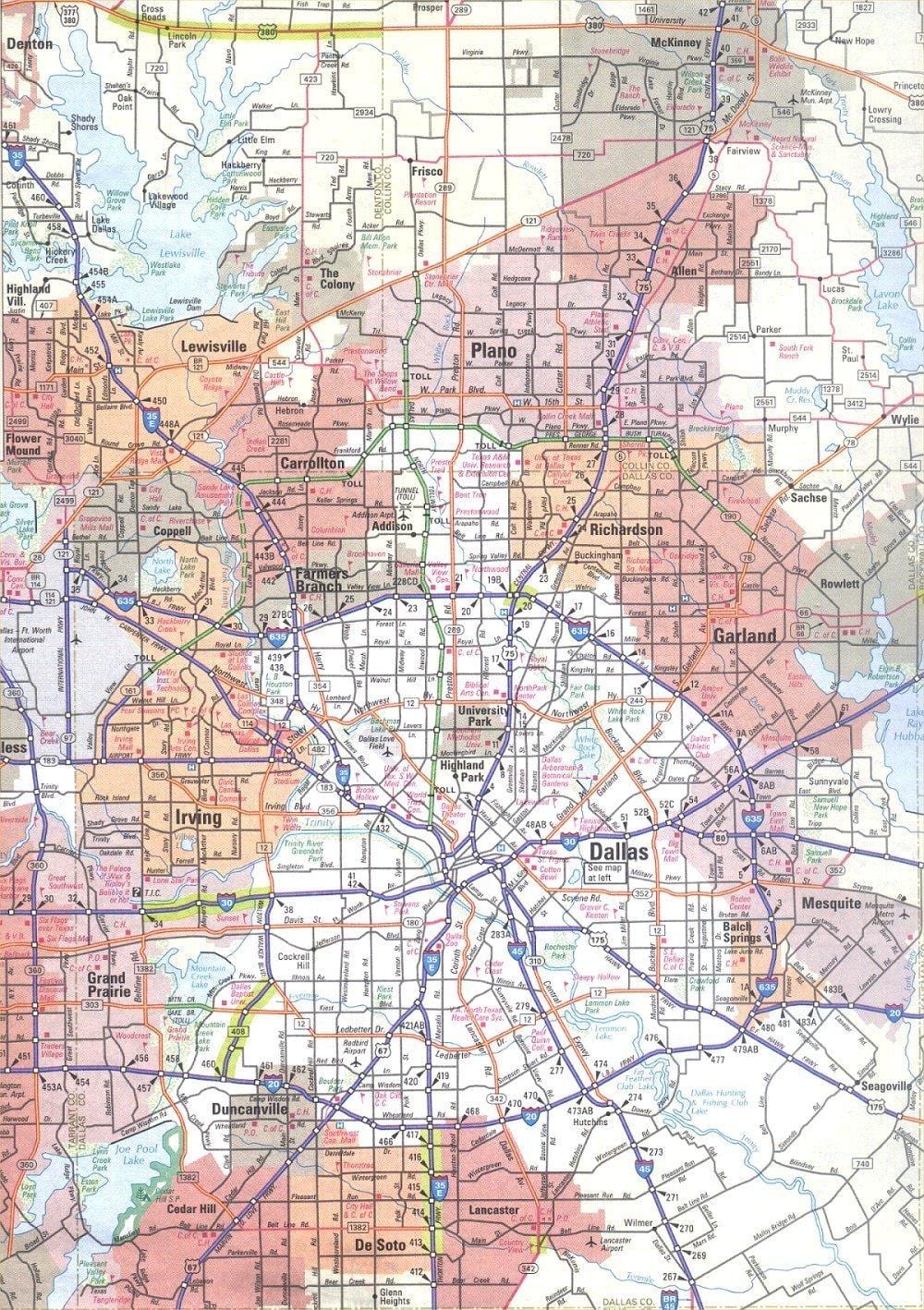 mapa Dallas Texas oblasti