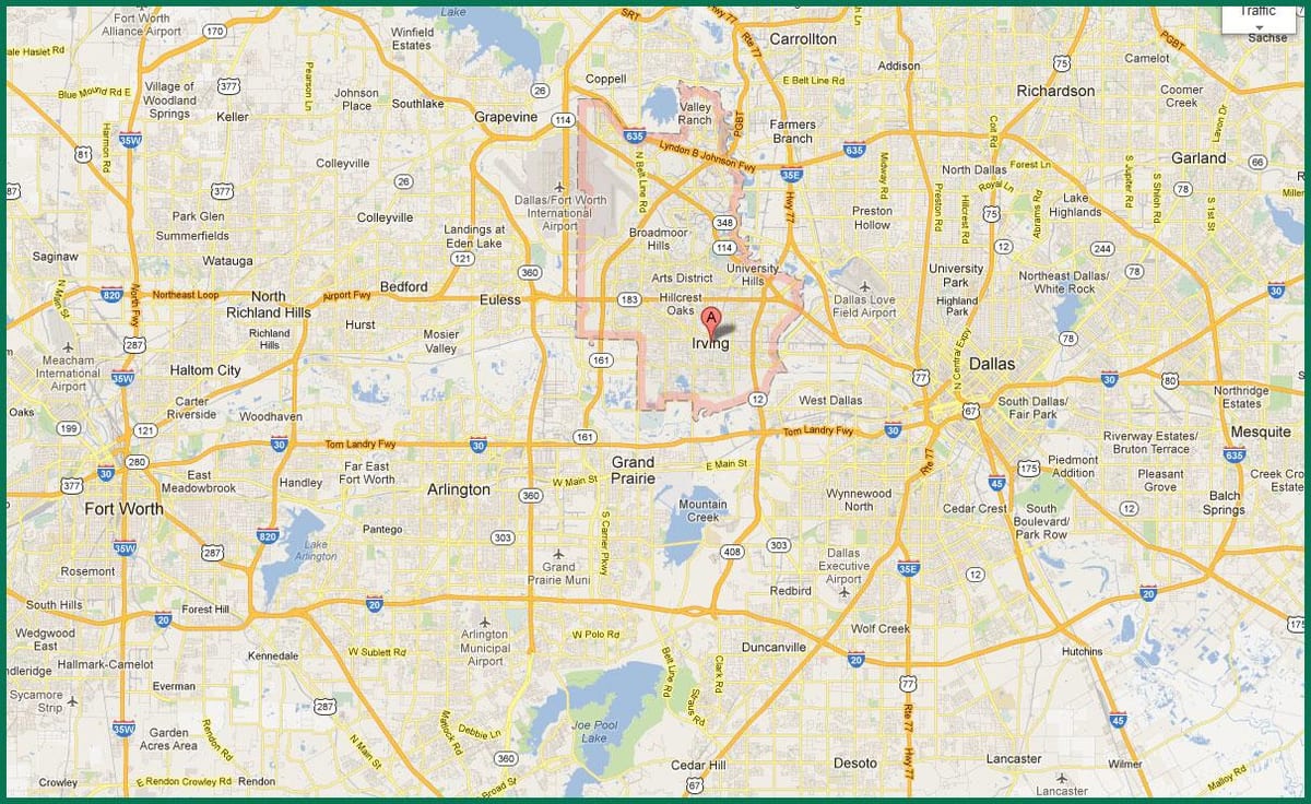 mapa oblasti DFW