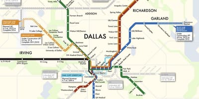 Dallas železniční systém mapě