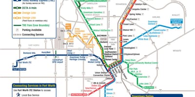 Lehké železniční mapa Dallas