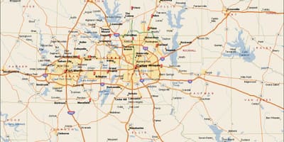 Dallas Fort Worth metroplex mapě